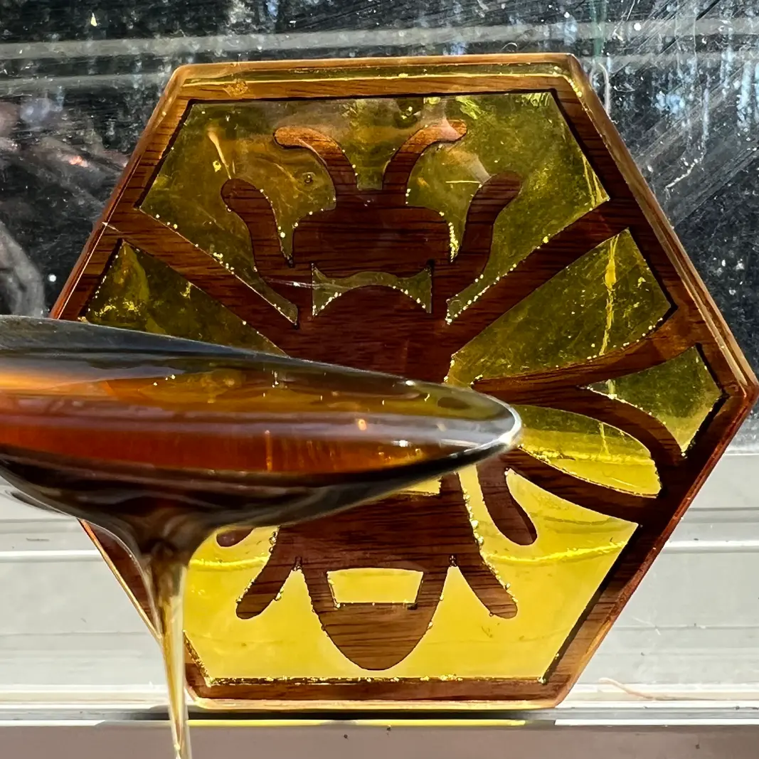 Local honey jar at Peacock Acres farm in Richlands, North Carolina